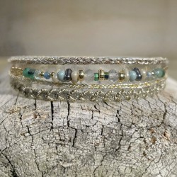 Bracelet manchette cordon ajustable GESSY doré - Aventurine & Labradorite