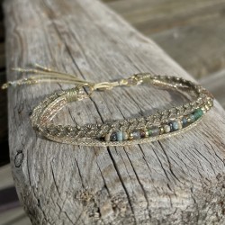 Bracelet manchette cordon ajustable GESSY doré - Aventurine & Labradorite