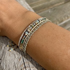 Bracelet manchette cordon ajustable GESSY doré - Aventurine & Labradorite - Clo&Lou