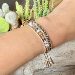 Bracelet manchette cordon ajustable BROOKE doré - Aventurine & Perles fines Clo&Lou