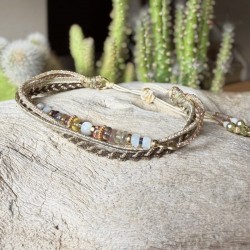 Bracelet manchette cordon ajustable BROOKE doré - Aventurine & Perles fines