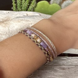 Bracelet manchette cordon ajustable EDONA doré - Améthyste lavande - Clo&Lou