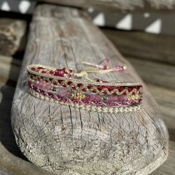 Bracelet manchette cordon ajustable BIBY doré - Grenat & Hématite