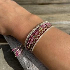 Bracelet manchette cordon ajustable BIBY doré - Grenat & Hématite - Clo&Lou