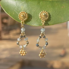 Boucles d'Oreilles pendantes DALYA Or - Aigue Marine & Hématite - Clo&Lou