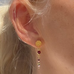 Boucles d'Oreilles pendantes FELICIE Or - Rubis Rose & Perle de Cristal