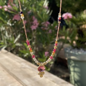 Collier sautoir cordon ajustable fin DINAY doré - Rubellite - Clo&Lou