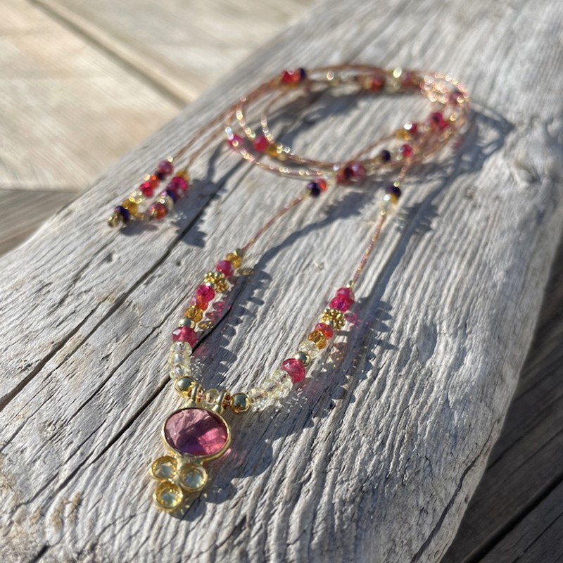 Collier sautoir cordon ajustable fin DINAY doré - Rubellite