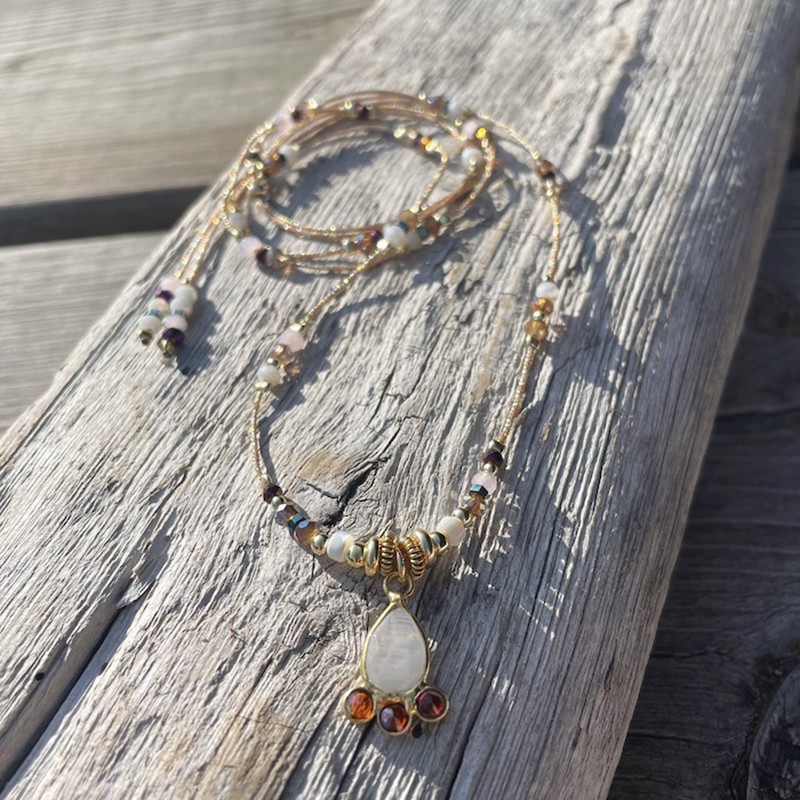 Collier sautoir cordon ajustable fin CLAUDETTE doré - Pierre de Lune