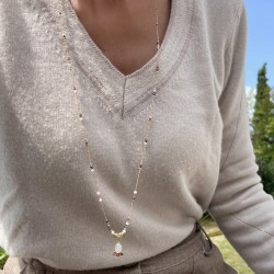 Collier sautoir cordon ajustable fin CLAUDETTE doré - Pierre de Lune