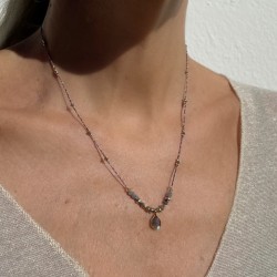 Collier sautoir cordon ajustable fin DARYL doré - Labradorite - Clo&Lou