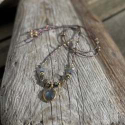Collier cordon ajustable fin DARYL doré - Labradorite