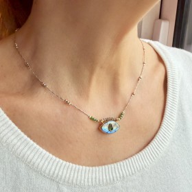 Collier sautoir cordon ajustable fin DANNY doré - Labradorite - Clo&Lou