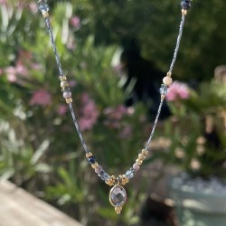 Collier cordon ajustable fin HUGUETTE doré - Agate Bleue