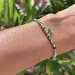 Bracelet cordon ajustable EMIRA doré - Agate verte & Perles Miyuki