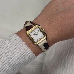 Bracelet de montre imprimé vache, Strap 14 mm Cow Print Leather, or