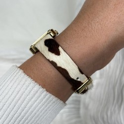 Montre Strap Cow Print Leather, Gold cadran carré, Bracelet motif vache marron & blanc - CLUSE