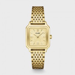 Montre Gracieuse Petite Lace Textured, Gold, bracelet milanais & cadran carré doré - CLUSE