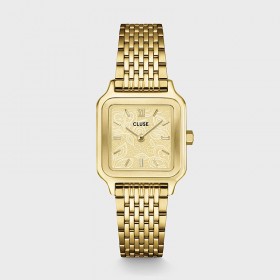 Montre Gracieuse Petite Lace Textured, Gold, bracelet milanais & cadran carré doré - CLUSE