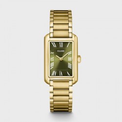 Montre Belisenna Steel Olive, Gold Color, cadran rectangle vert & bracelet oyster - CLUSE