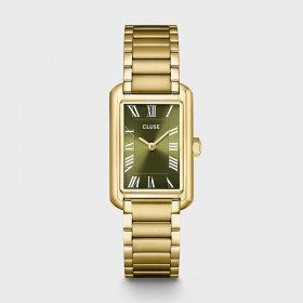 Montre Belisenna Steel Olive, Gold Color, cadran rectangle vert & bracelet oyster - CLUSE