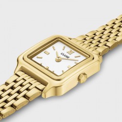 Montre Gracieuse Petite Steel White, Gold, bracelet milanais & cadran carré doré