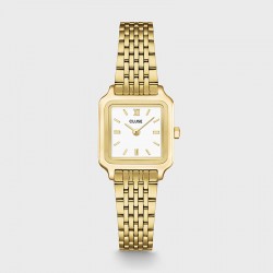 Montre Gracieuse Petite Steel White, Gold, bracelet milanais & cadran carré doré - CLUSE