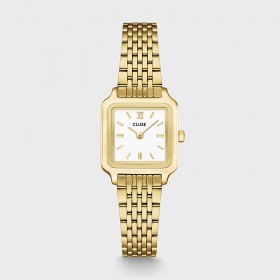 Montre Gracieuse Petite Steel White, Gold, bracelet milanais & cadran carré doré - CLUSE