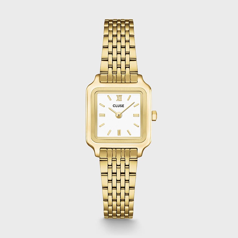 Montre Gracieuse Petite Steel White, Gold, bracelet milanais & cadran carré doré - CLUSE