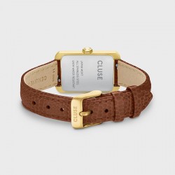 Montre Belisenna Leather, Nutshell, Sand textures, cadran rectangle or & bracelet cuir camel