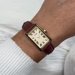 Montre Belisenna Leather, Nutshell, Sand textures Gold Color, cadran rectangle & bracelet cuir - CLUSE