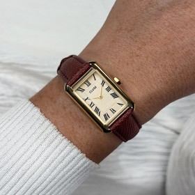 Montre Belisenna Leather, Nutshell, Sand textures Gold Color, cadran rectangle & bracelet cuir - CLUSE