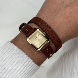 Montre Gracieuse Mini Watch double bracelet cuir nutshell & cadran or