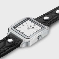 Montre Gracieuse Mini Watch double bracelet cuir noir & cadran argent