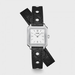 Montre Gracieuse Mini Watch double bracelet cuir noir & cadran argent - CLUSE