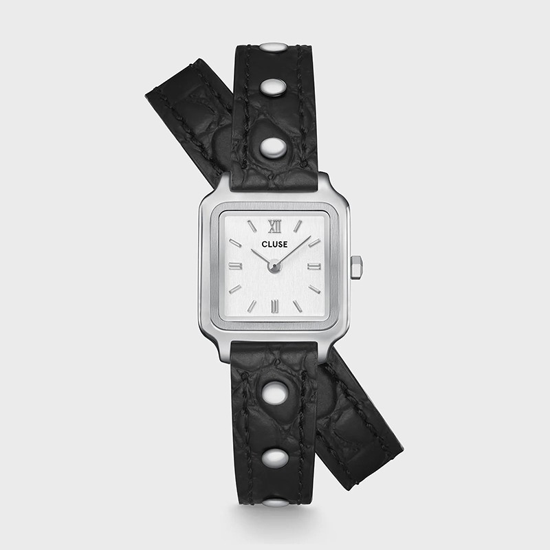 Montre Gracieuse Mini Watch double bracelet cuir noir & cadran argent - CLUSE
