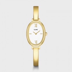 Montre Ovale Watch Steel, White, Gold color, bracelet jonc & cadran ovale or - CLUSE