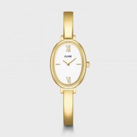 Montre Ovale Watch Steel, White, Gold color, bracelet jonc & cadran ovale or - CLUSE