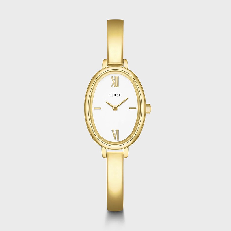Montre Ovale Watch Steel, White, Gold color, bracelet jonc & cadran ovale or - CLUSE