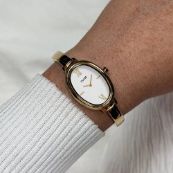 Montre L'Ovale Watch Steel, White, Gold color, bracelet jonc & cadran or