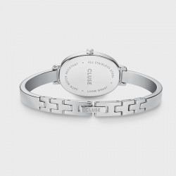 Montre L'Ovale Watch Steel, White, bracelet jonc argent & cadran blanc