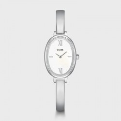 Montre Ovale Watch Steel, White, Silver color, bracelet jonc & cadran ovale argent - CLUSE