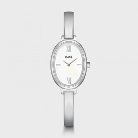 Montre Ovale Watch Steel, White, Silver color, bracelet jonc & cadran ovale argent - CLUSE