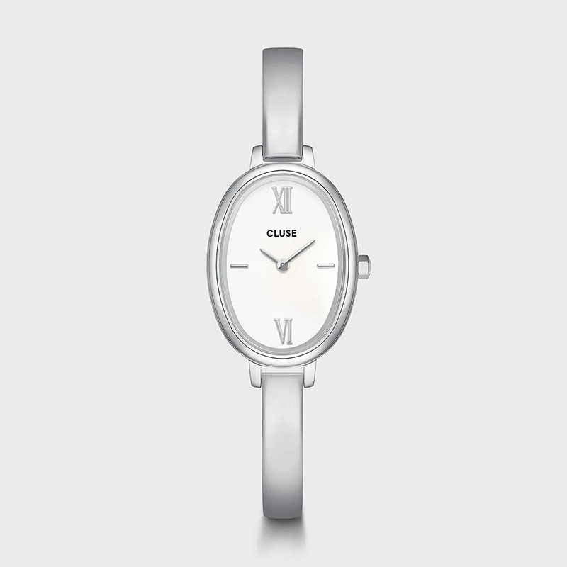 Montre Ovale Watch Steel, White, Silver color, bracelet jonc & cadran ovale argent - CLUSE