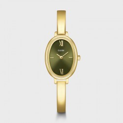 Montre Ovale Watch Steel, Olive, Gold color, bracelet jonc & cadran ovale or - CLUSE