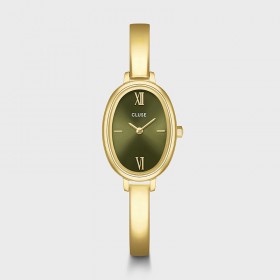 Montre Ovale Watch Steel, Olive, Gold color, bracelet jonc & cadran ovale or - CLUSE