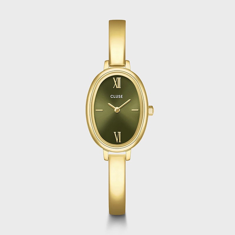 Montre Ovale Watch Steel, Olive, Gold color, bracelet jonc & cadran ovale or - CLUSE