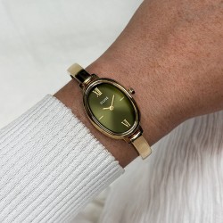 Montre L'Ovale Watch Steel, bracelet jonc or & cadran vert olive