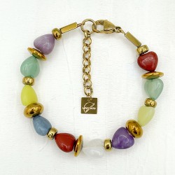 Bracelet ULYO Jonc acier dorée - Pierres semi-précieuses & Hématites - Maison 91