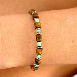 Bracelet UNAÏ Jonc acier dorée - Pierres semi-précieuses & Hématites